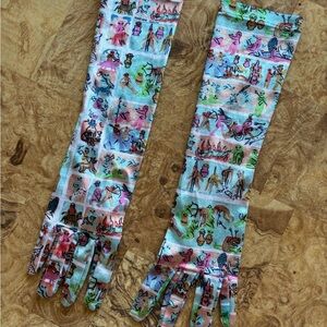 FBC History of Humankind Velvet Opera Gloves Colorful Patterned Long Gloves